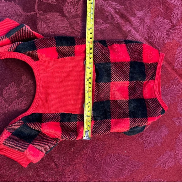 Red plaid Buffalo dog pajamas/clothing size small 7-11lbs - Picture 6 of 11